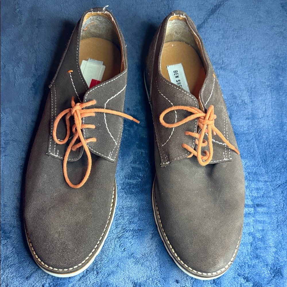 Ben Sherman Dark Brown Suede Oxfords with Orange Laces